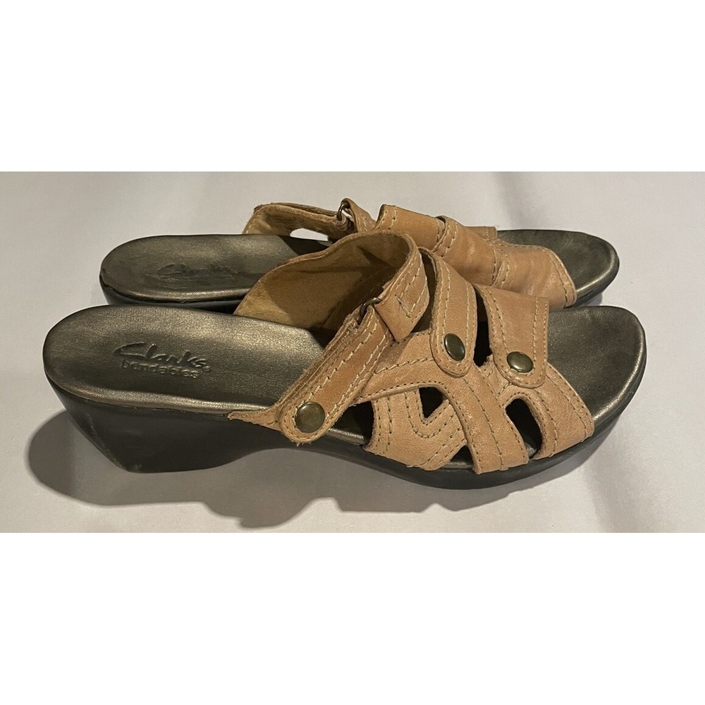 Clarks Bendables Sandals‎ Leather Comfort Slip On Wedge Slide Womens Size 9